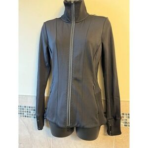 Athleta Black High Neck Athletic Jacket Zip Front Thumb Hole Sleeves SZ XS NWOT